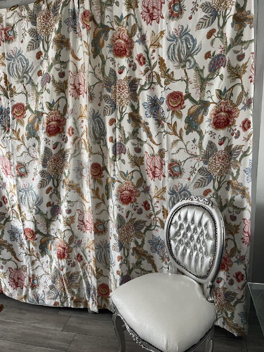 Paire De Rideaux Floraux Avec Doublure Et Anneaux Dorés , tentures  