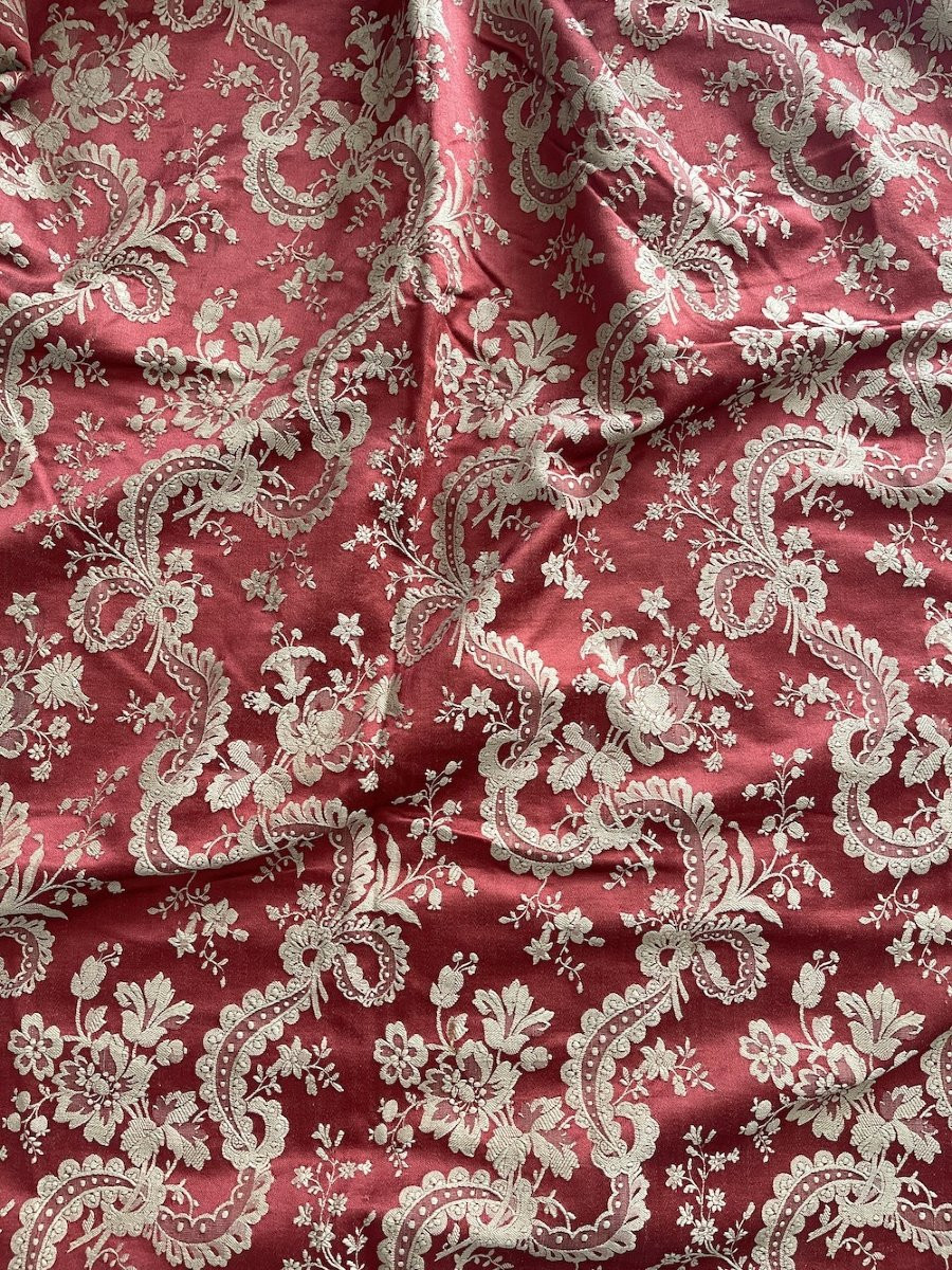 Pair Of Antique Curtains 19th Century Linen Silk Drapes And Trimmings Decoration-photo-2