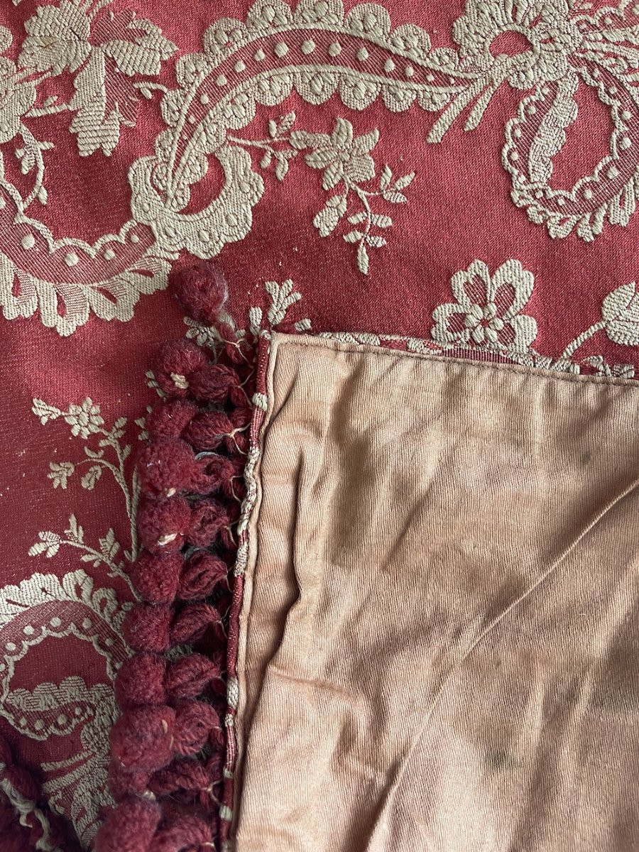 Pair Of Antique Curtains 19th Century Linen Silk Drapes And Trimmings Decoration-photo-3