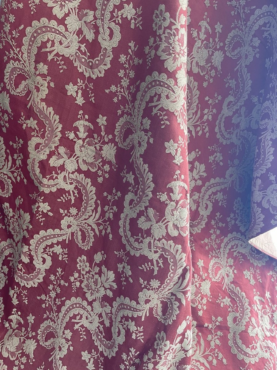 Pair Of Antique Curtains 19th Century Linen Silk Drapes And Trimmings Decoration-photo-4