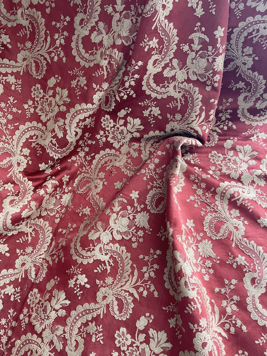 Pair Of Antique Curtains 19th Century Linen Silk Drapes And Trimmings Decoration-photo-1