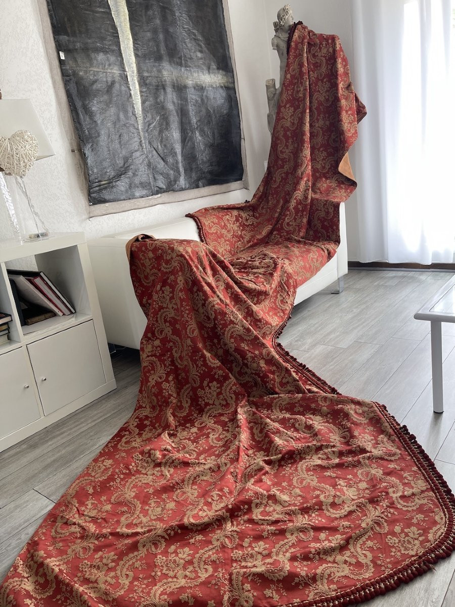 Pair Of Antique Curtains 19th Century Linen Silk Drapes And Trimmings Decoration-photo-2