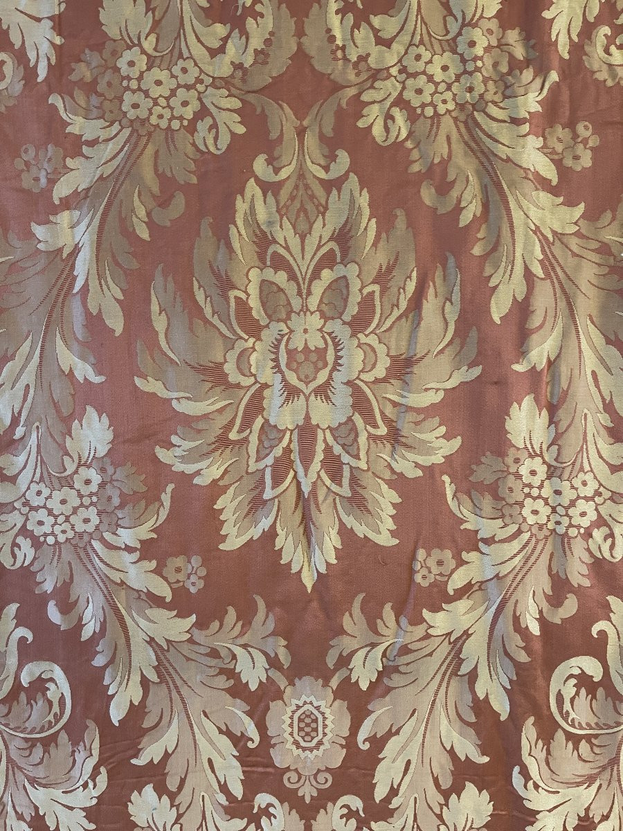 19th Century Silk, Curtain Or Bedspread, Antique Fabric-photo-2