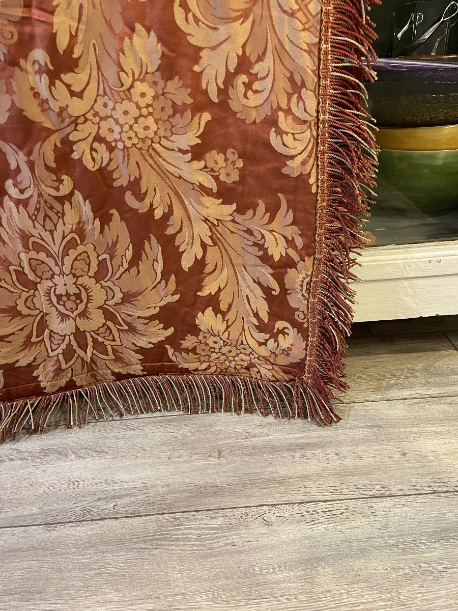 19th Century Silk, Curtain Or Bedspread, Antique Fabric-photo-4