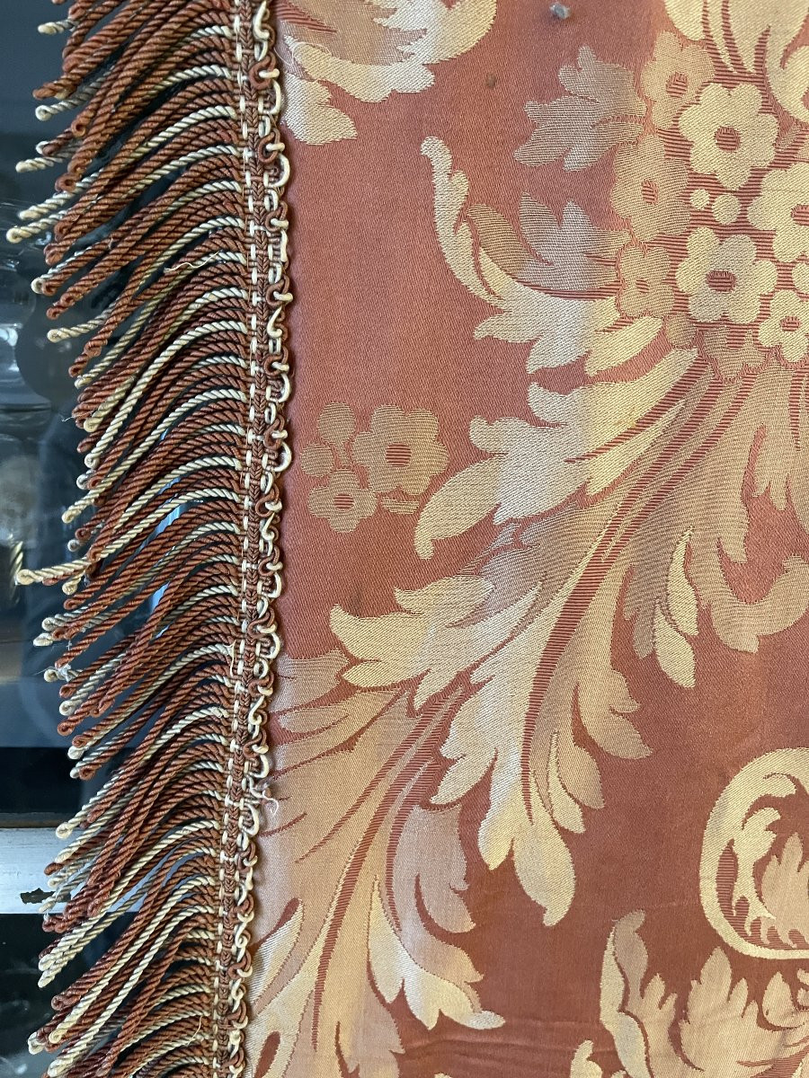 19th Century Silk, Curtain Or Bedspread, Antique Fabric-photo-3