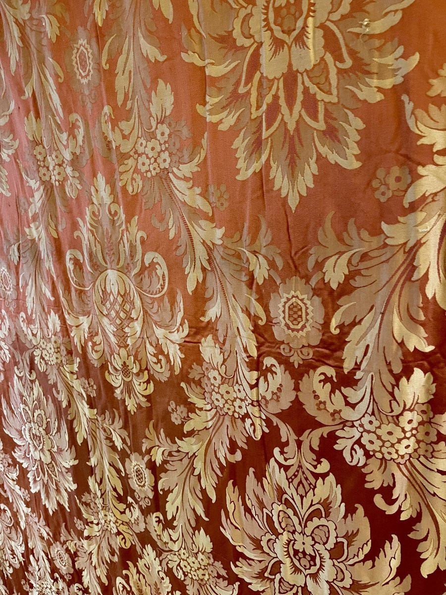 19th Century Silk, Curtain Or Bedspread, Antique Fabric-photo-4