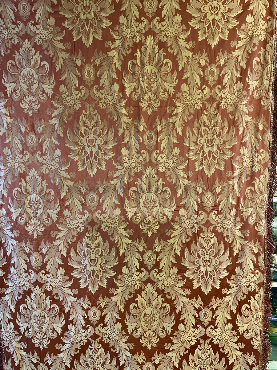 19th Century Silk, Curtain Or Bedspread, Antique Fabric-photo-5