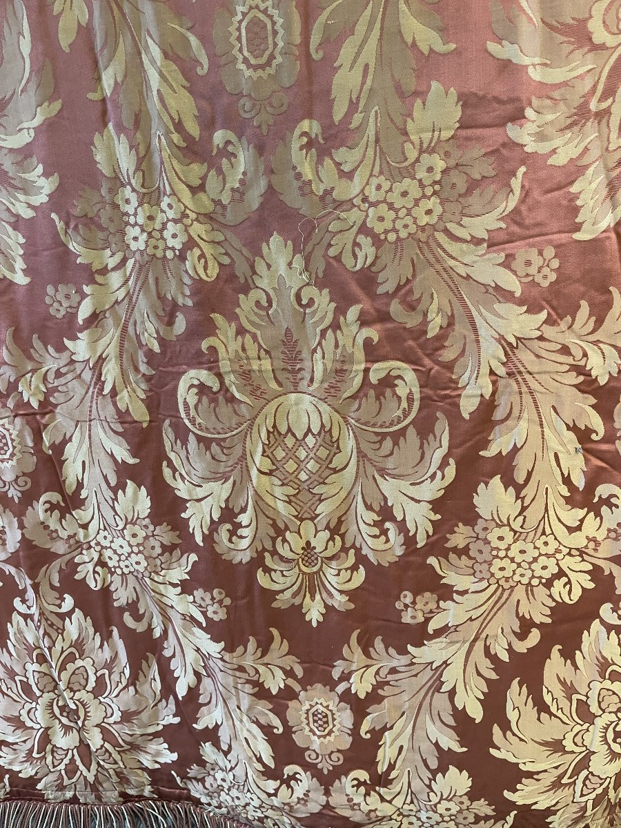 19th Century Silk, Curtain Or Bedspread, Antique Fabric-photo-6