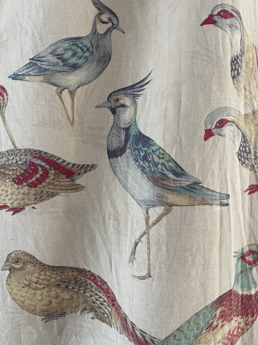 Vintage Curtain Fabric Printed Naturalistic Decor Refined Birds Lapwings, Partridges,-photo-2