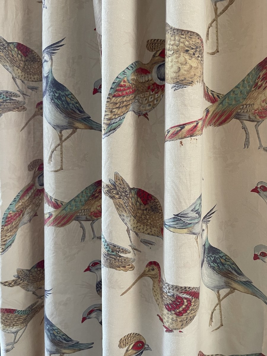 Vintage Curtain Fabric Printed Naturalistic Decor Refined Birds Lapwings, Partridges,-photo-5