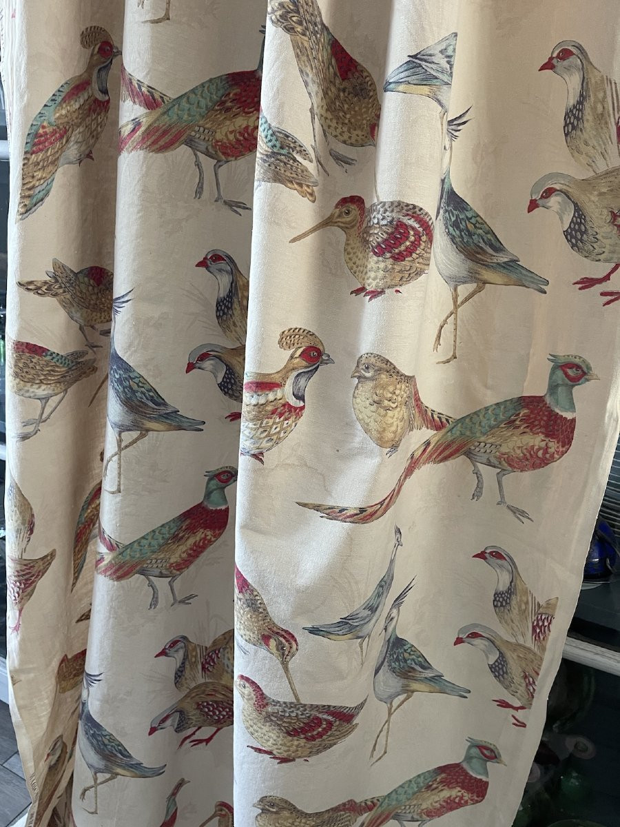 Vintage Curtain Fabric Printed Naturalistic Decor Refined Birds Lapwings, Partridges,-photo-6