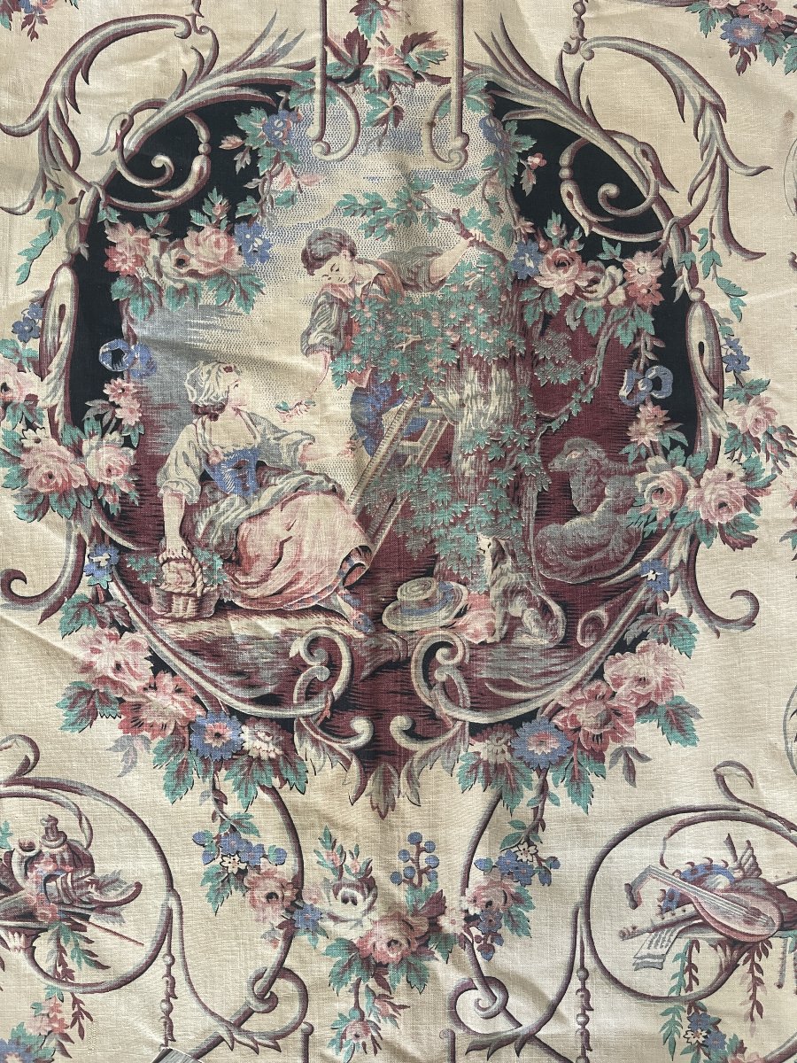 Romantic Valance In Printed Fabric - End XIXᵉ Siècle- Toile à La Française-photo-2