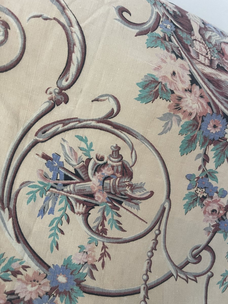 Romantic Valance In Printed Fabric - End XIXᵉ Siècle- Toile à La Française-photo-3