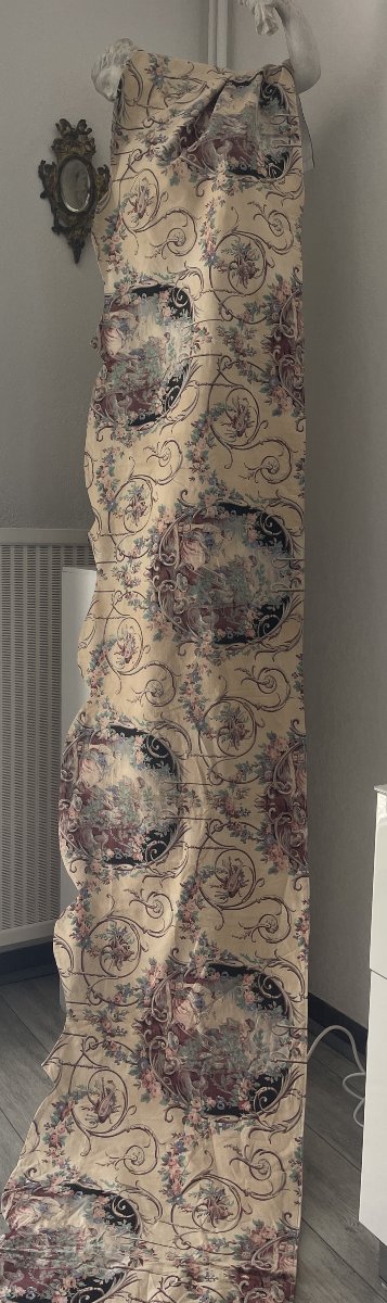 Romantic Valance In Printed Fabric - End XIXᵉ Siècle- Toile à La Française-photo-4