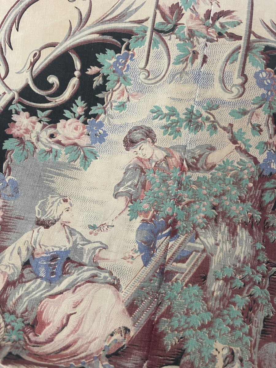 Romantic Valance In Printed Fabric - End XIXᵉ Siècle- Toile à La Française-photo-1
