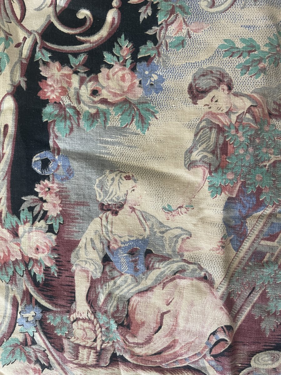 Romantic Valance In Printed Fabric - End XIXᵉ Siècle- Toile à La Française-photo-2