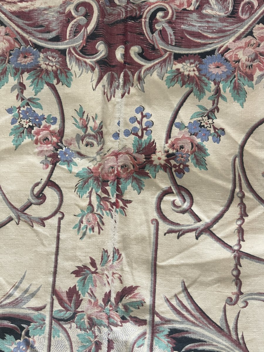 Romantic Valance In Printed Fabric - End XIXᵉ Siècle- Toile à La Française-photo-5