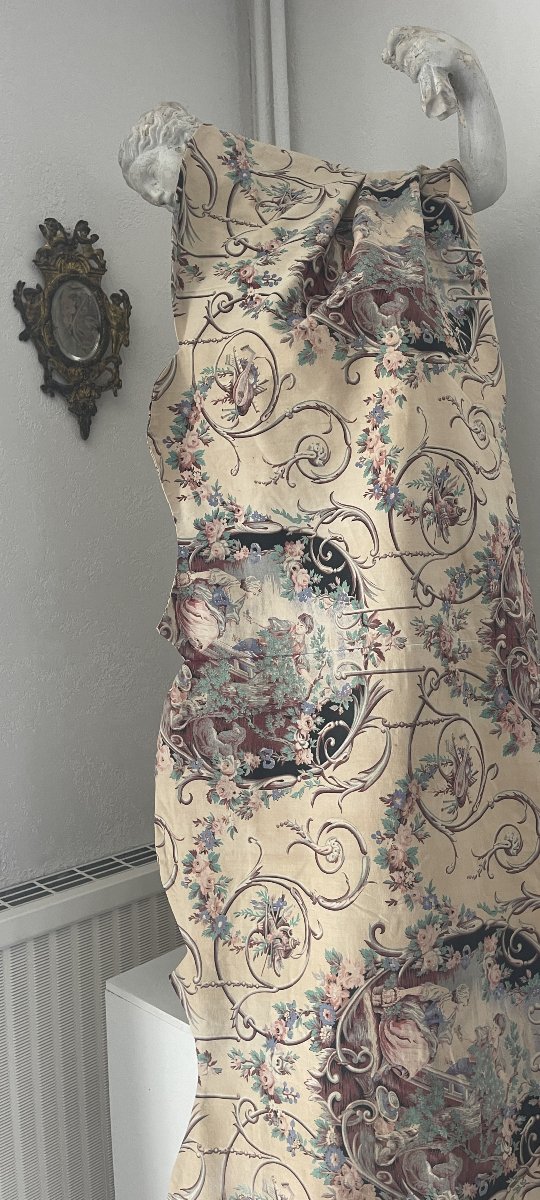 Romantic Valance In Printed Fabric - End XIXᵉ Siècle- Toile à La Française