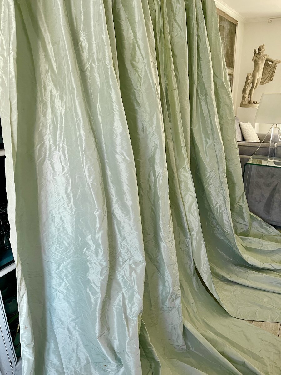 Paire de rideaux en taffetas de soie vert d’eau   310 cm x 233 cm-photo-2