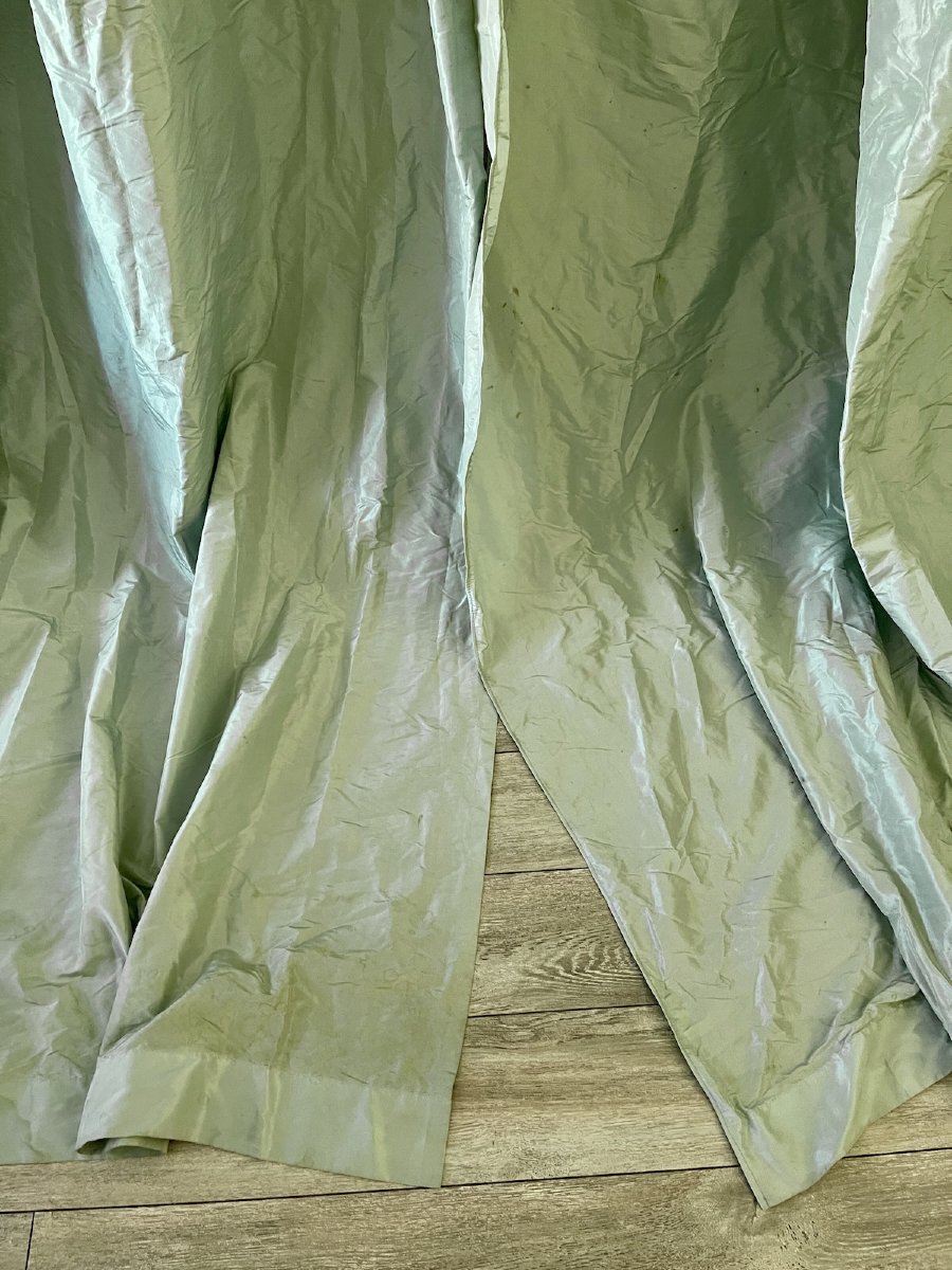 Paire de rideaux en taffetas de soie vert d’eau   310 cm x 233 cm-photo-3