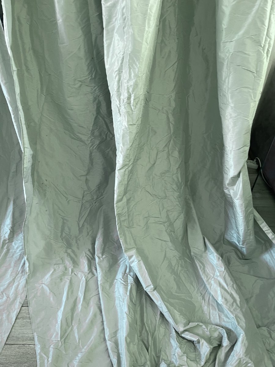 Paire de rideaux en taffetas de soie vert d’eau   310 cm x 233 cm-photo-1