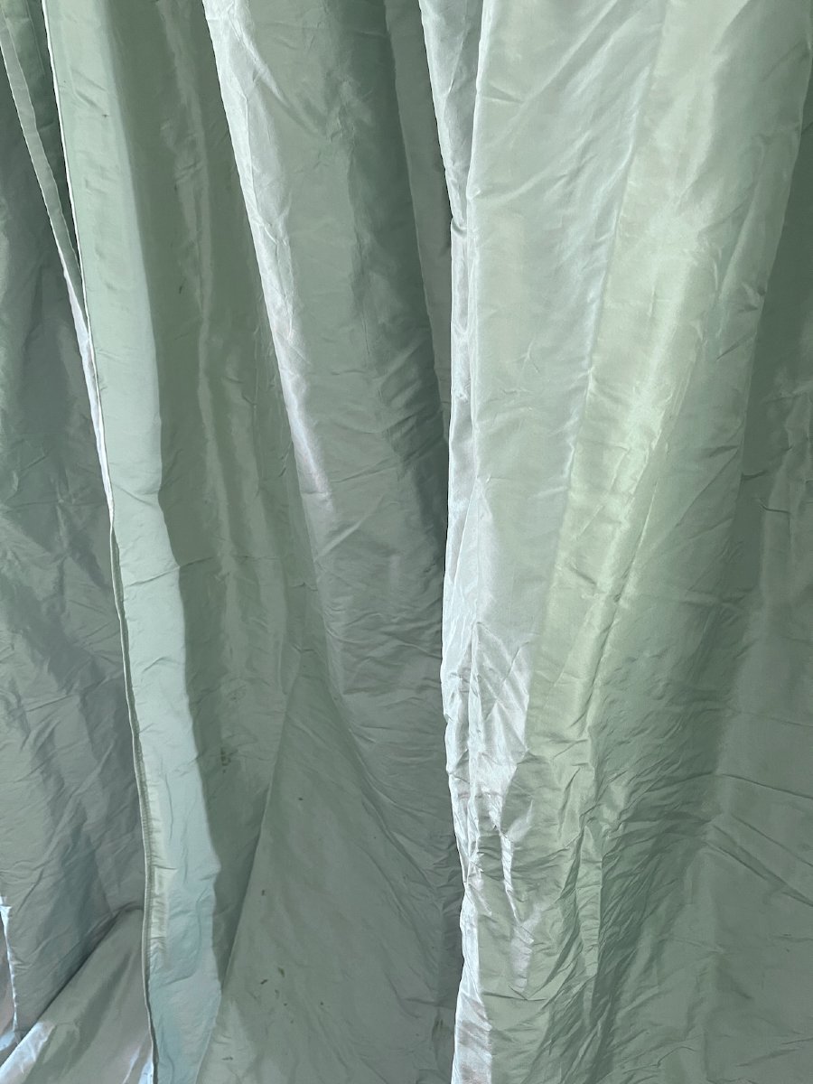 Paire de rideaux en taffetas de soie vert d’eau   310 cm x 233 cm-photo-6