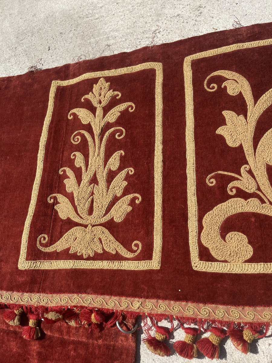 Ensemble de Château en Velours Rouille – Rideaux et Cantonnière, XIXe Siècle-photo-4