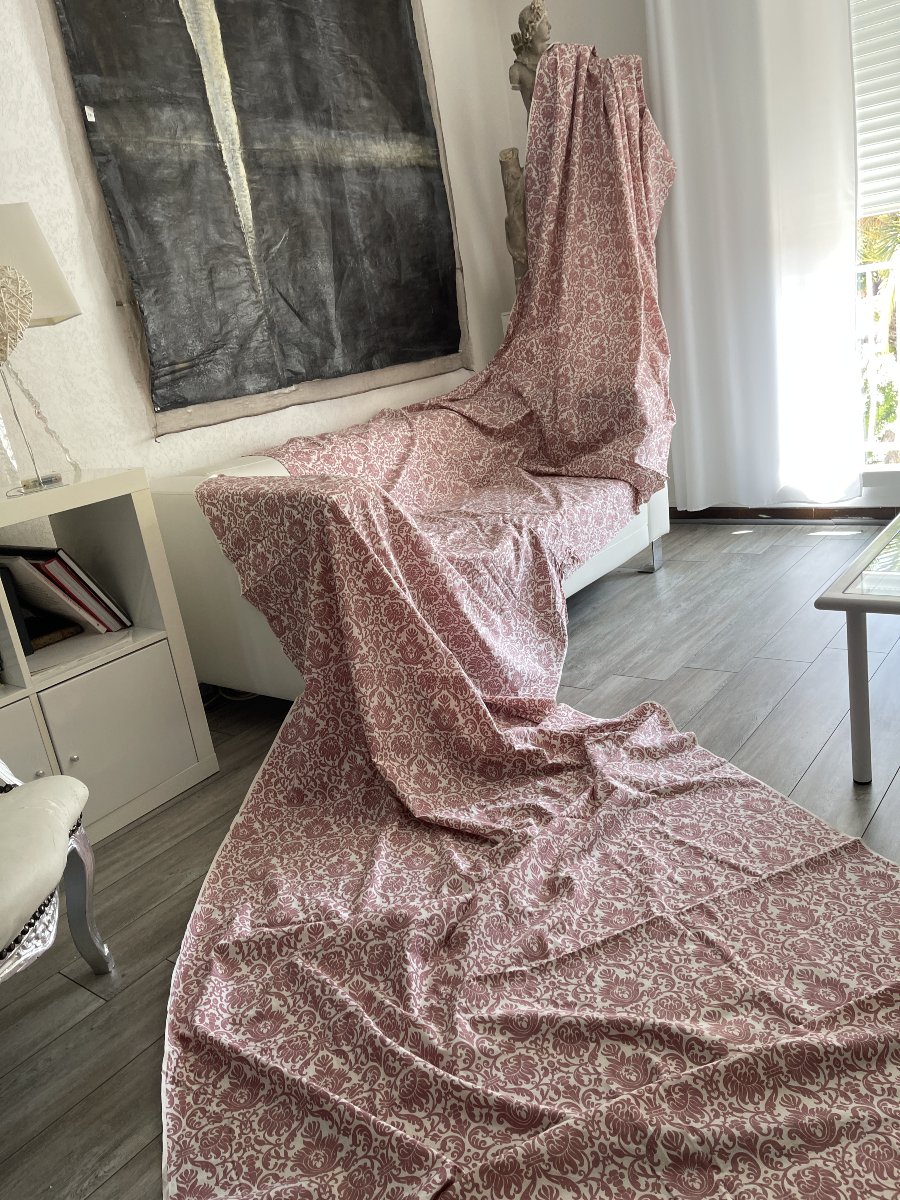 Paire de Rideaux Vintage en Coton Imprimé – Décor Vieux Rose-photo-3