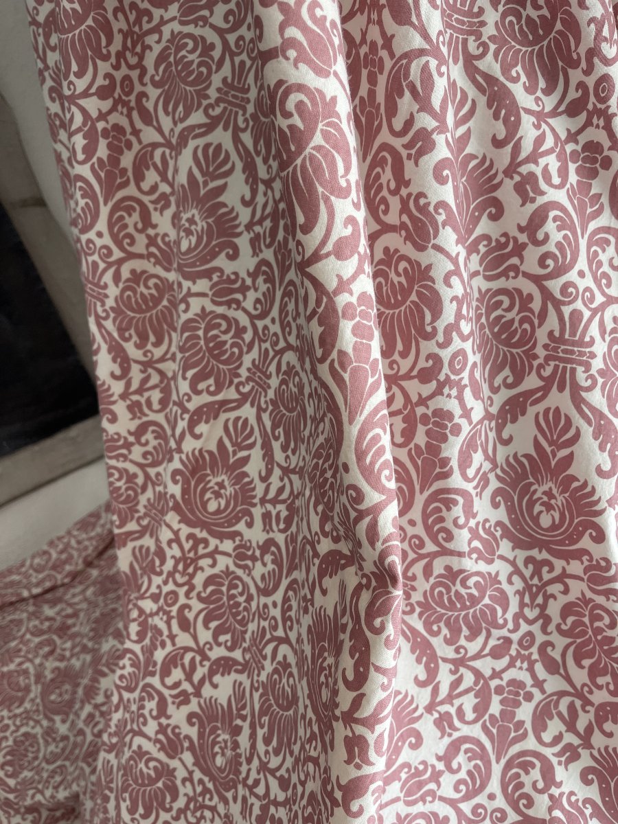 Paire de Rideaux Vintage en Coton Imprimé – Décor Vieux Rose-photo-1
