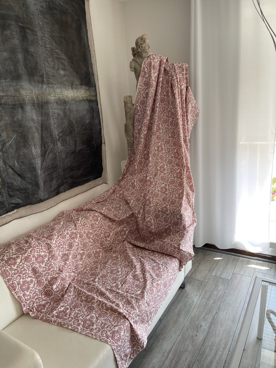 Paire de Rideaux Vintage en Coton Imprimé – Décor Vieux Rose-photo-6