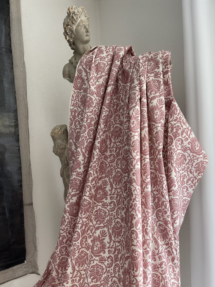 Paire de Rideaux Vintage en Coton Imprimé – Décor Vieux Rose