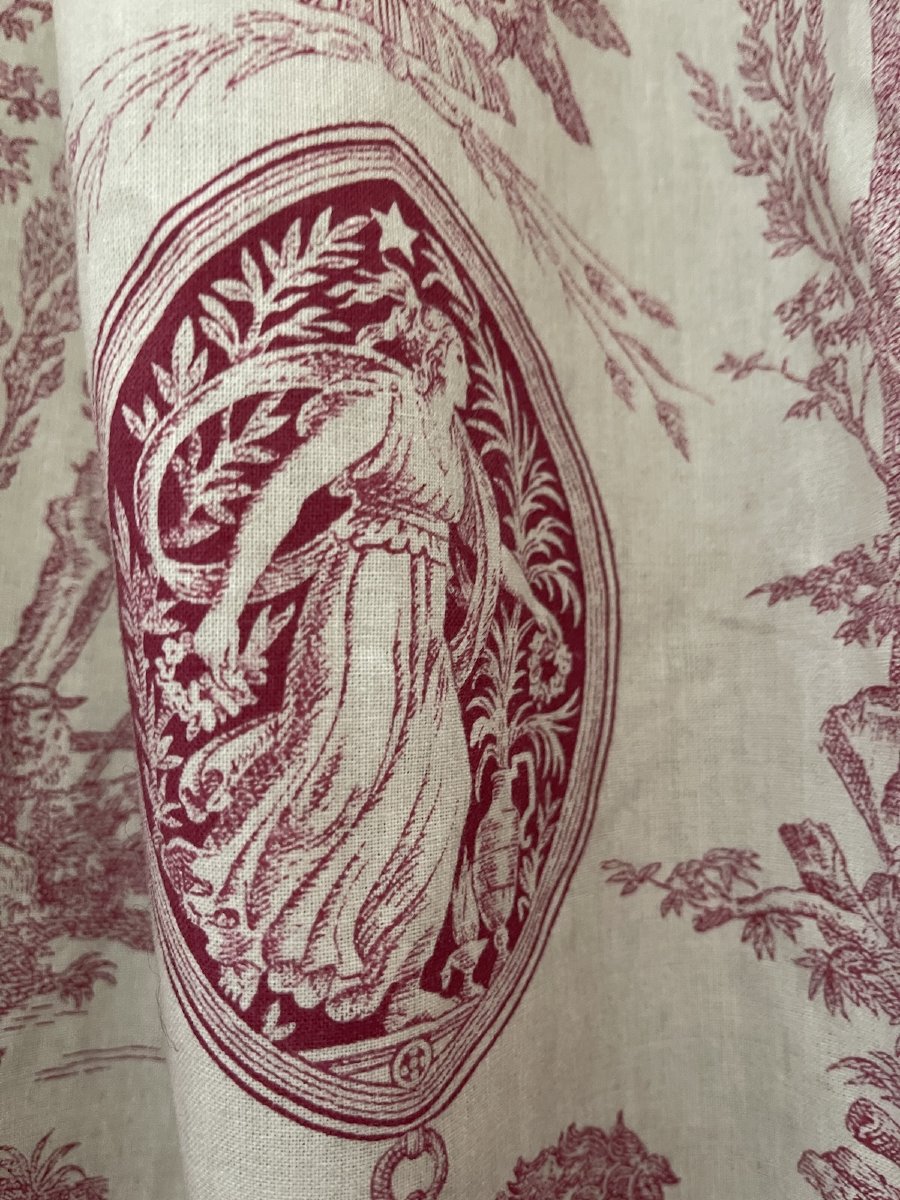 Première Paire de rideaux imprimés au décor Directoire, figures allégoriques   en médaillons -photo-4