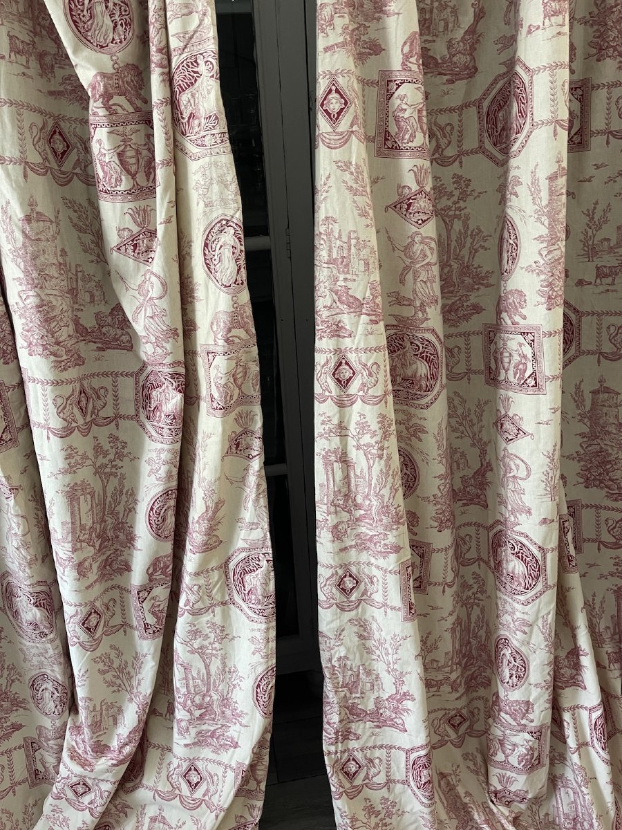 Première Paire de rideaux imprimés au décor Directoire, figures allégoriques   en médaillons -photo-3
