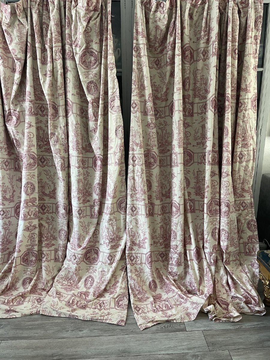 Première Paire de rideaux imprimés au décor Directoire, figures allégoriques   en médaillons -photo-5