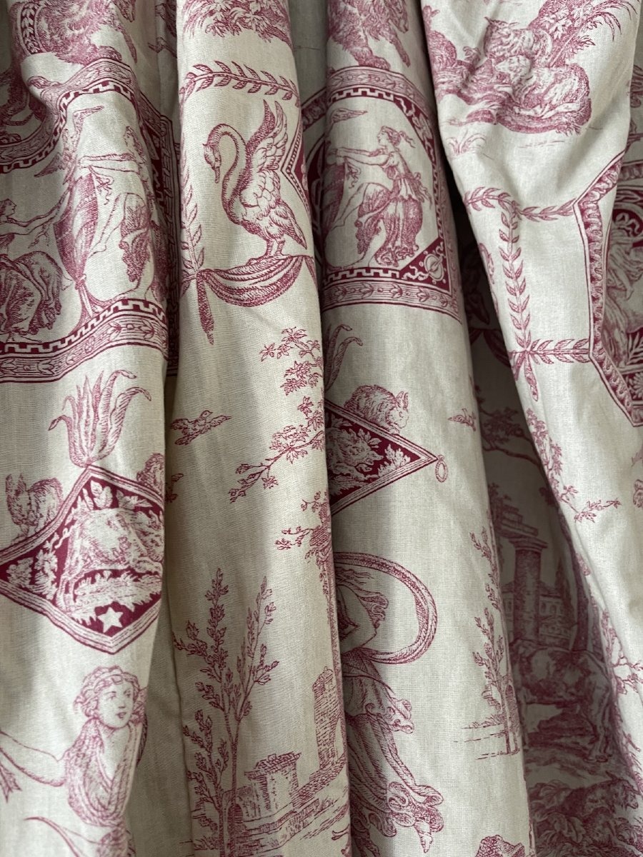 Première Paire de rideaux imprimés au décor Directoire, figures allégoriques   en médaillons -photo-6