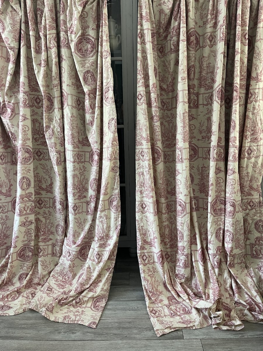 Première Paire de rideaux imprimés au décor Directoire, figures allégoriques   en médaillons -photo-7