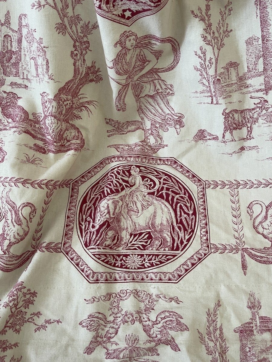 First Pair Of Curtains With A Directoire-style Print, Lined With Blackout Fabric