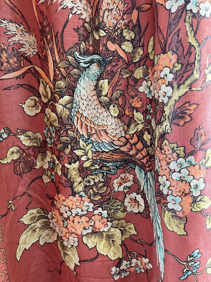 Seconde Paire de rideaux à décor de faisans et oiseaux parmi les fleurs Étoffe XXᵉ siècle-photo-3