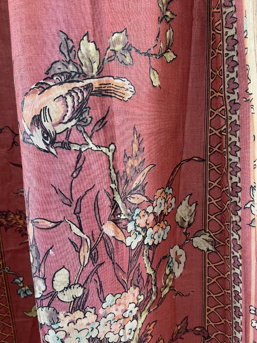 Seconde Paire de rideaux à décor de faisans et oiseaux parmi les fleurs Étoffe XXᵉ siècle-photo-4