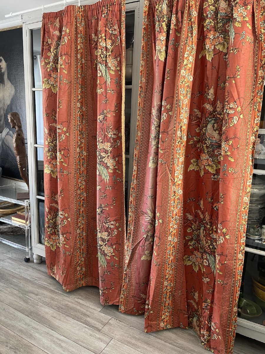Seconde Paire de rideaux à décor de faisans et oiseaux parmi les fleurs Étoffe XXᵉ siècle-photo-2
