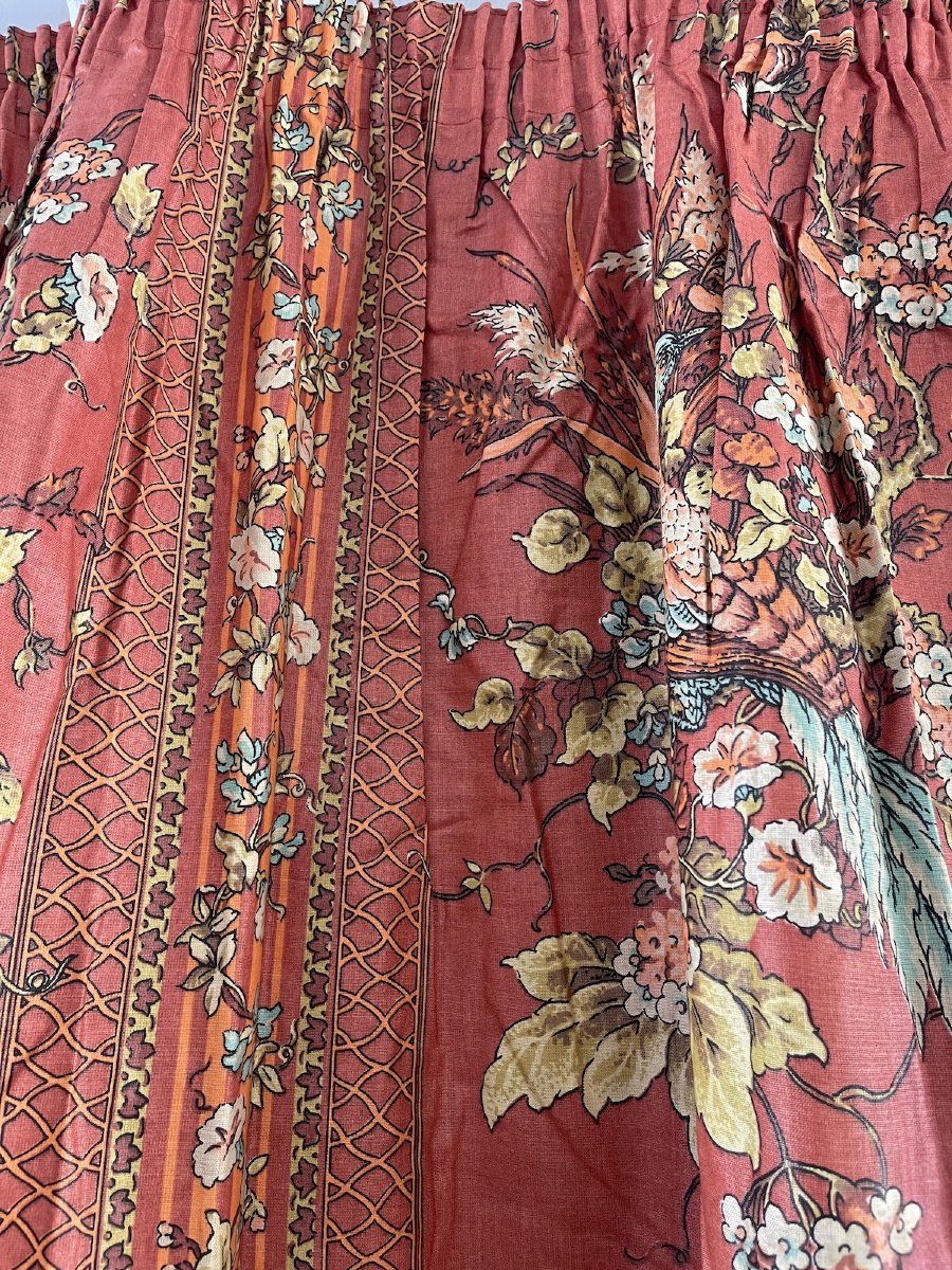 Seconde Paire de rideaux à décor de faisans et oiseaux parmi les fleurs Étoffe XXᵉ siècle-photo-3