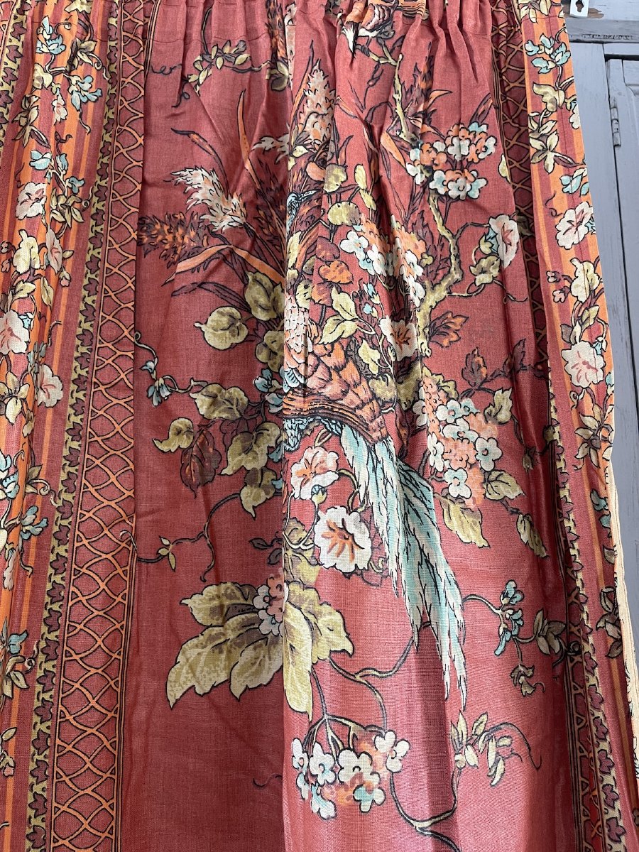 Seconde Paire de rideaux à décor de faisans et oiseaux parmi les fleurs Étoffe XXᵉ siècle-photo-4