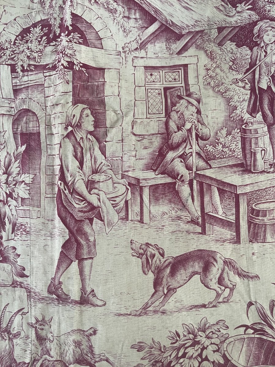 Seconde  pièce Toile imprimée française, fin du XVIIIᵉ siècle – Décor de scènes villageoises -photo-1
