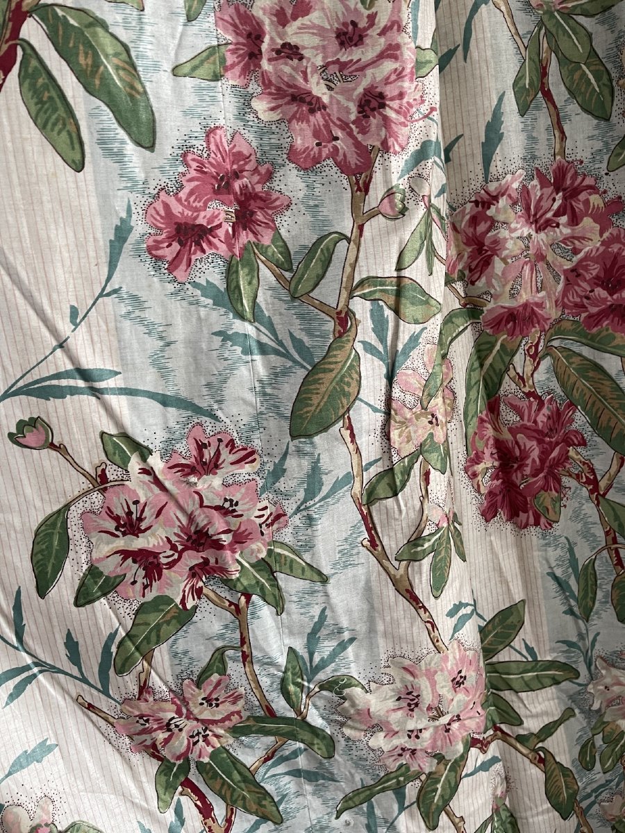 Premières Paire de rideaux en chintz imprimé rhododendrons , azalées, camaieu de couleurs-photo-2