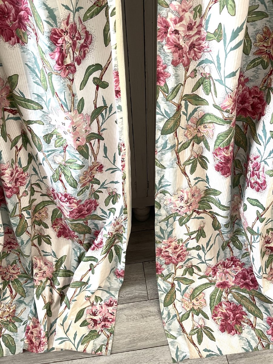 Premières Paire de rideaux en chintz imprimé rhododendrons , azalées, camaieu de couleurs-photo-4