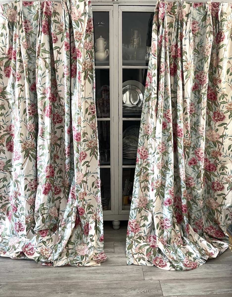 Premières Paire de rideaux en chintz imprimé rhododendrons , azalées, camaieu de couleurs-photo-5