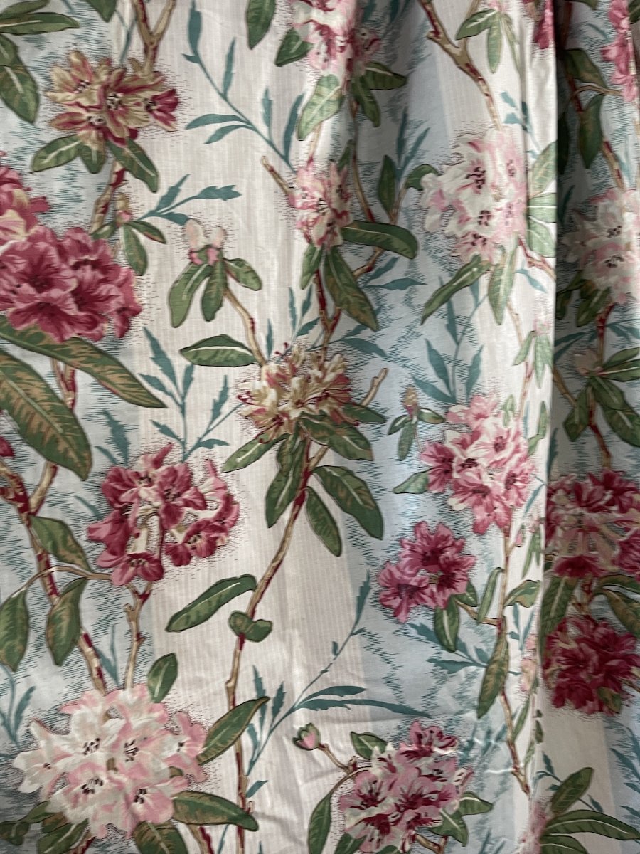 Premières Paire de rideaux en chintz imprimé rhododendrons , azalées, camaieu de couleurs-photo-6