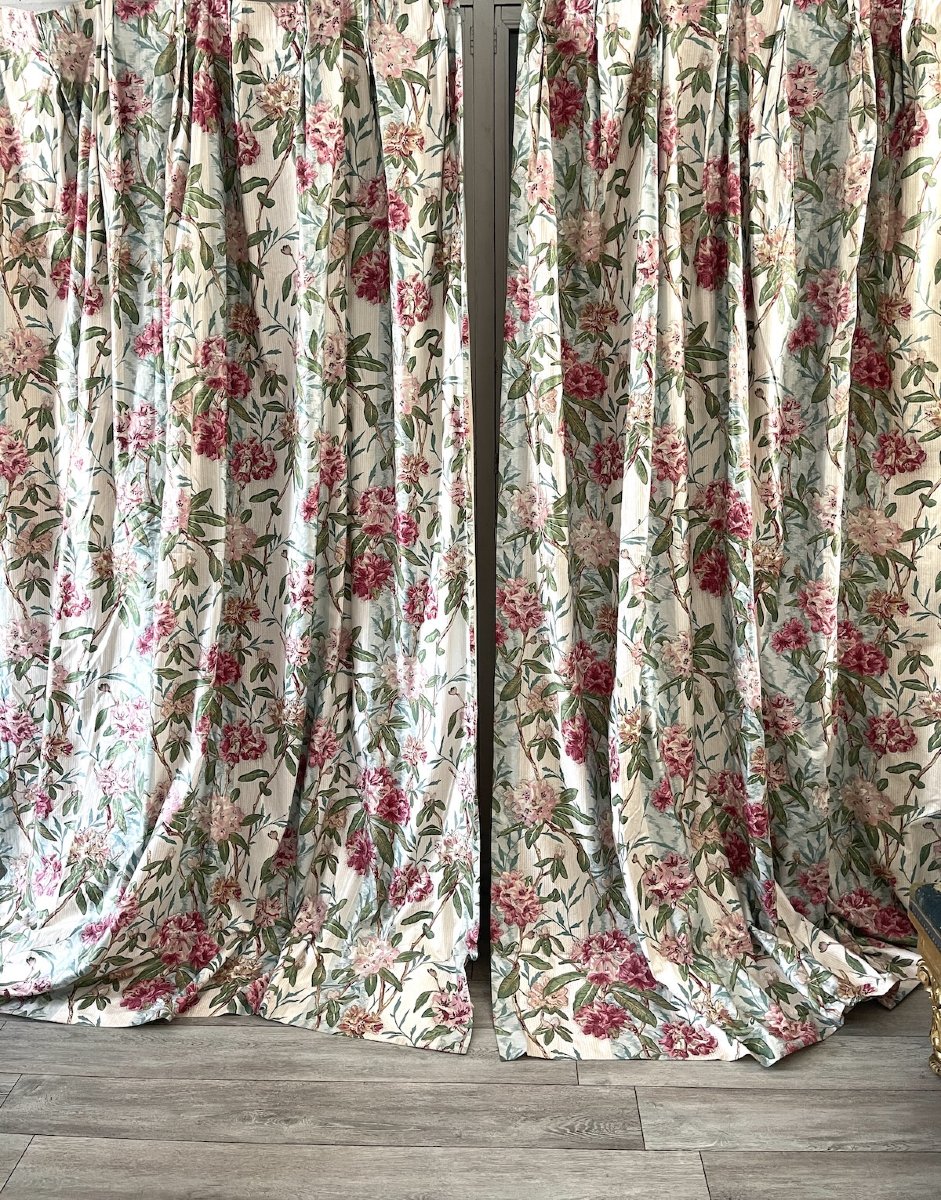 Premières Paire de rideaux en chintz imprimé rhododendrons , azalées, camaieu de couleurs-photo-8