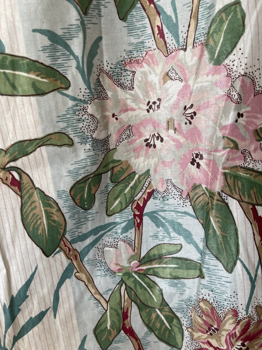 Seconde Paire de rideaux en chintz imprimé rhododendrons , azalées, camaieu de couleurs-photo-2