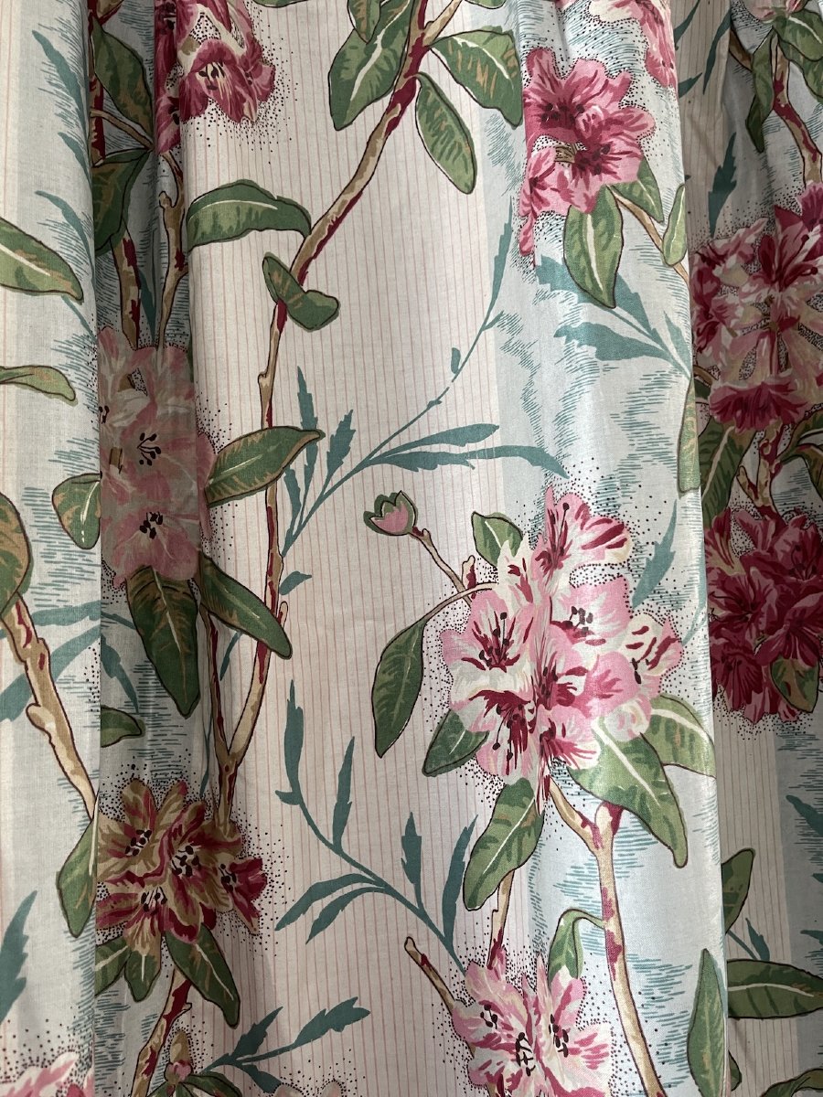 Seconde Paire de rideaux en chintz imprimé rhododendrons , azalées, camaieu de couleurs-photo-3